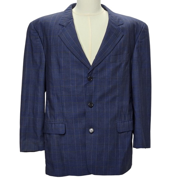 Hugo Boss Blazer Jacket Mens 42 Blue Plaid Wool Sport Coat Classic Tataglia - Picture 1 of 16